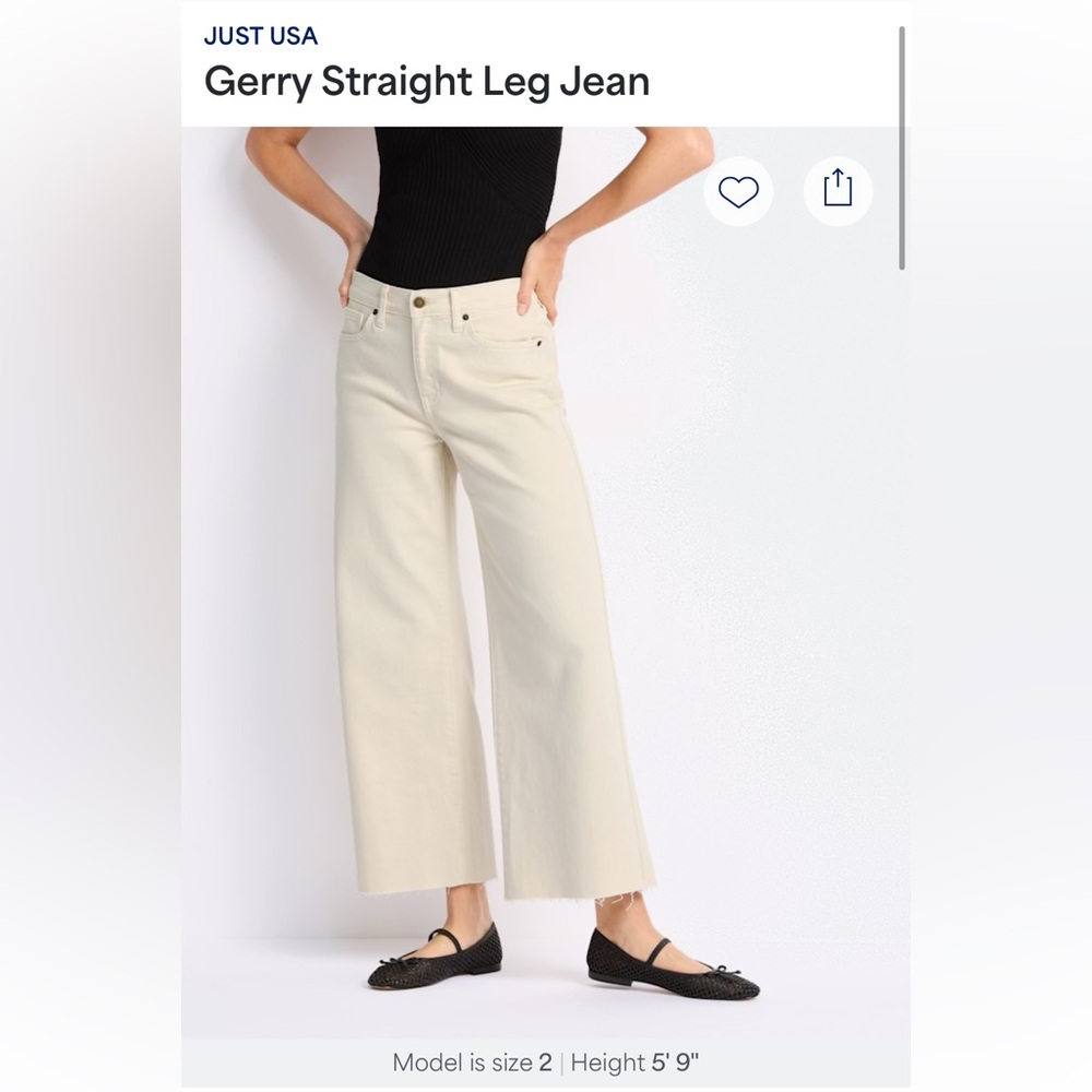 NWT Just USA Women's Cream Straight Leg Jeans